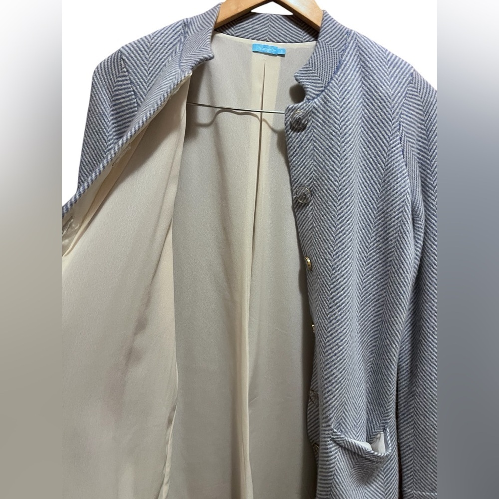 J. McLaughlin blue white herringbone cashmere jacket Sz Small - Picture 3 of 5